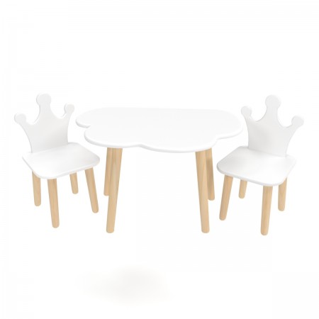 Детский комплект стол Облако и 2 стула Корона белый, Bambini Letto