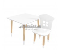 Детский комплект стол Квадратный и стул Домик белый, с носочками