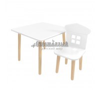 Детский комплект стол Квадратный и стул Домик белый