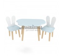 Детский комплект стол Облако и 2 стула Уши зайца голубой