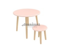 Детский комплект стол и табурет Круглый розовый