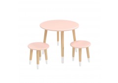 Детский комплект Круглый стол и 2 круглых табурета розовый, с носочками