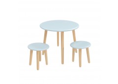 Детский комплект Круглый стол и 2 круглых табурета голубой