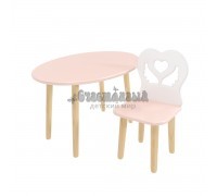 Детский комплект стол Овальный и стул Крылья с сердцем розовый