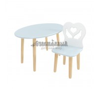 Детский комплект стол Овальный и стул Крылья с сердцем голубой