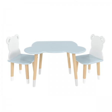 Детский комплект стол и 2 стула Мишка голубой, с носочками, Bambini Letto