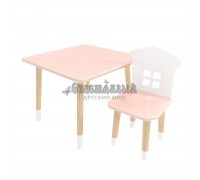 Детский комплект стол Квадратный и стул Домик розовый, с носочками