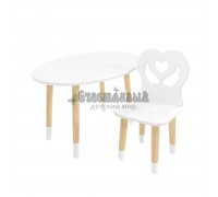 Детский комплект стол Овальный и стул Крылья с сердцем белый, с носочками