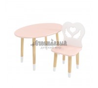 Детский комплект стол Овальный и стул Крылья с сердцем розовый, с носочками