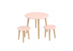 Детский комплект Круглый стол и 2 круглых табурета розовый