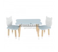 Детский комплект стол и 2 стула Котик голубой, с носочками