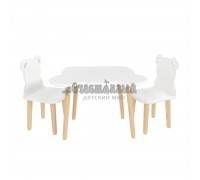 Детский комплект стол и 2 стула Мишка белый