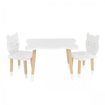 Детский комплект стол и 2 стула Котик белый, с носочками, Bambini Letto