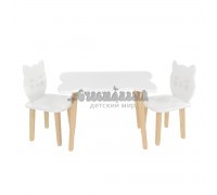 Детский комплект стол и 2 стула Котик белый