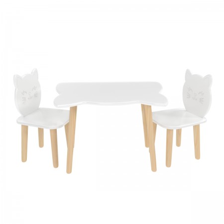 Детский комплект стол и 2 стула Котик белый, Bambini Letto