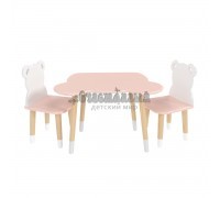 Детский комплект стол и 2 стула Мишка розовый, с носочками