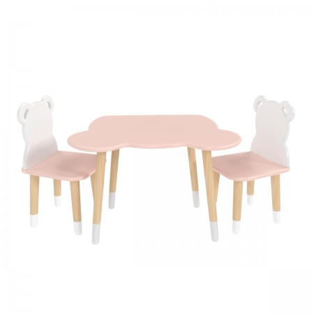 Детский комплект стол и 2 стула Мишка розовый, с носочками, Bambini Letto