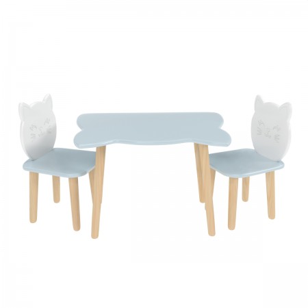 Детский комплект стол и 2 стула Котик голубой, Bambini Letto