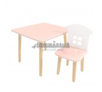 Детский комплект стол Квадратный и стул Домик розовый