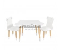 Детский комплект стол и 2 стула Мишка белый, с носочками