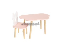 Детский комплект стол Облако и стул Уши зайца розовый