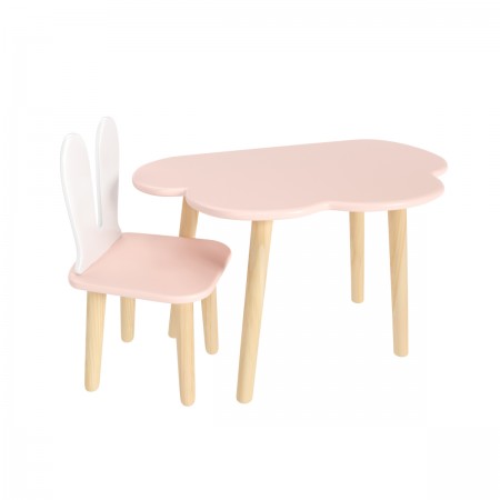 Детский комплект стол Облако и стул Уши зайца розовый, Bambini Letto