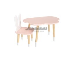Детский комплект стол Облако и стул Уши зайца розовый, с носочками