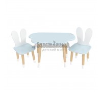 Детский комплект стол Облако и 2 стула Уши зайца голубой, с носочками