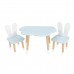 Детский комплект стол Облако и 2 стула Уши зайца голубой, с носочками, Bambini Letto