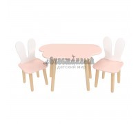 Детский комплект стол Облако и 2 стула Уши зайца розовый