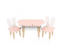 Детский комплект стол Облако и 2 стула Уши зайца розовый, с носочками