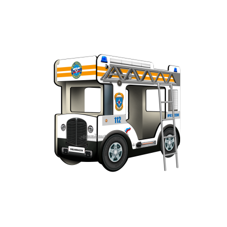 Двухъярусная кровать-Автобус МикроБас "МЧС" белый, Carobus