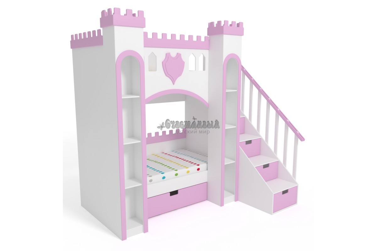 Кровать чердак с ящиком и столиком Замок Принцессы