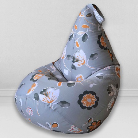 Кресло мешок Цветы на сером, MyPuff