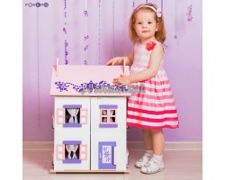 Деревянный кукольный домик - Анастасия с 15 предметами мебели