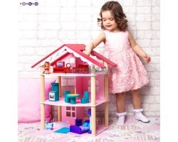 Трехэтажный домик для куклы - Роза Хутор с 14 предметами мебели