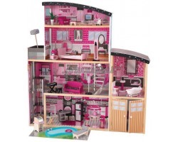 Большой искрометный кукольный дом для Барби Сияние - Sparkle Mansion с мебелью 30 элементов