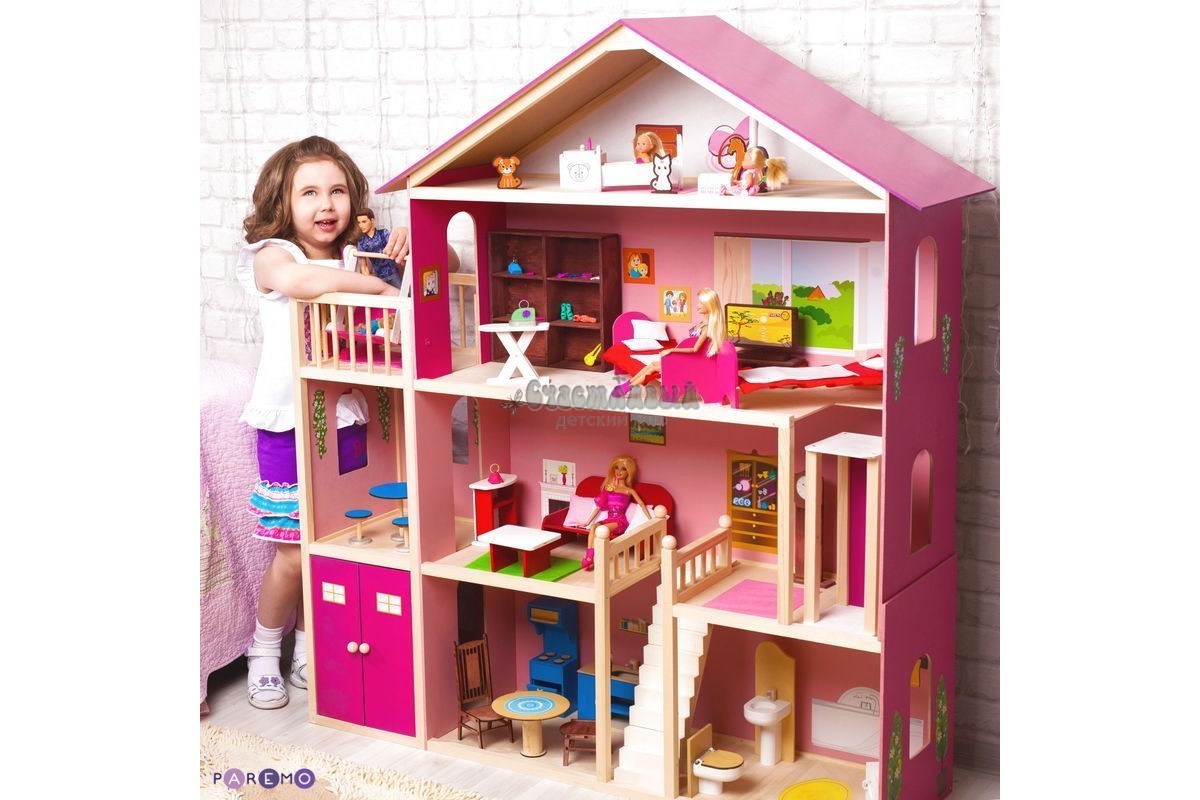 Barbie Дом мечты трехэтажный с лифтом и мебелью GNH53, розовый