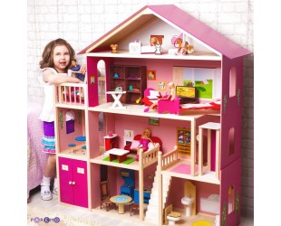 Большой дом для Барби Мечта - 28 предметов мебели-лифт-лестница-гараж-балкон-качели